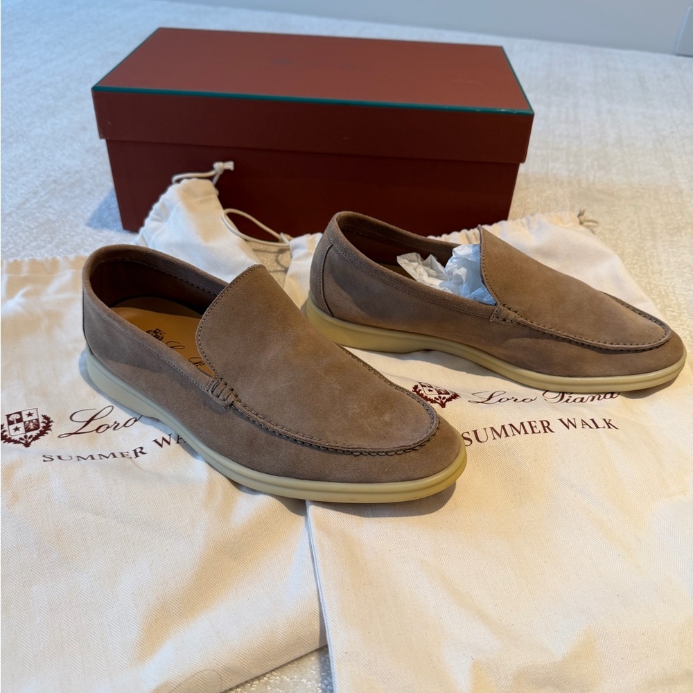 Loro Piana Light Tan Suede Men's Summer Walk Loafers